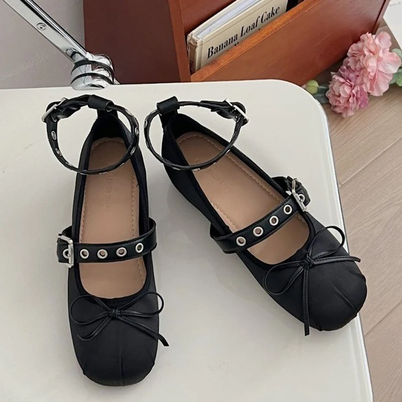 Женские Балетные танцевальные туфли с бантом Новинка осени 2024 дизайнерская