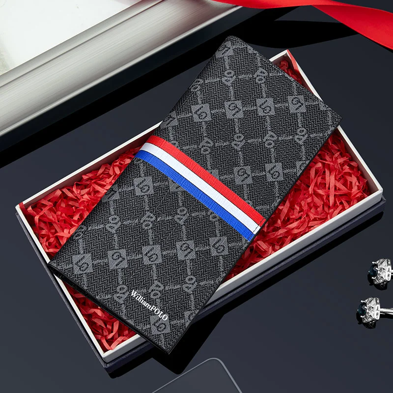 

WILLIAMPOLO Men‘s Leather Wallet Fashion Luxury Design Slim Thin Purse Business Fold Wallet Patchwork Male Card Holder Wallet