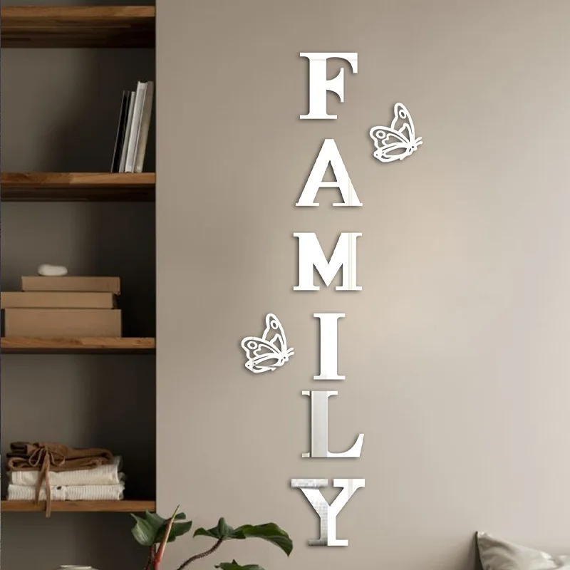 3D зеркальные наклейки на стену семейный алфавит бабочка самоклеящиеся акриловые