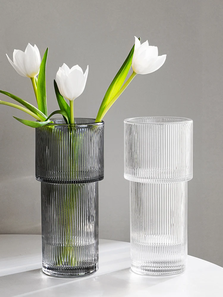 

Nordic Transparent Glass Vase Desktop Decoration Striped Hydroponic Vase Handicraft Flower Arrangement Container Home Decoration