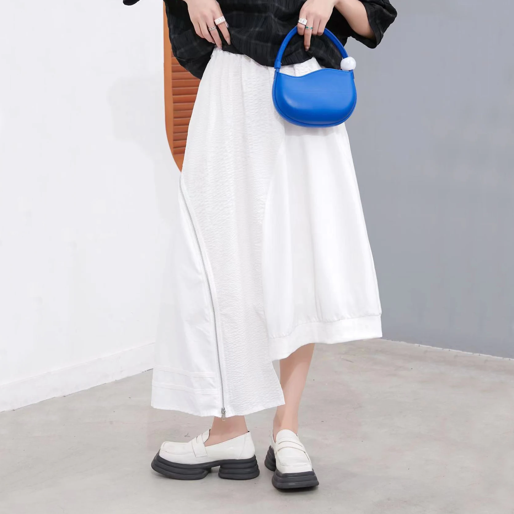 

220376 Europe Style Solid Irregular Skirt Spring Summer New Asymmetrical High Waist Zipper Personality Korean Style Match All