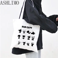 shopper handbags black funny cat kawaii tote bag foldable shopping bag women shopping designer printed high capacity grocery bag