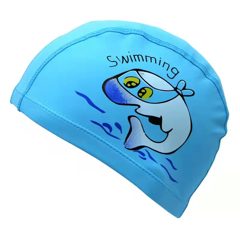 

Cartoon Swimming Dolphin Print Baby Children's PU Swim Cap Waterproof Coating Non Strangle Swimming Cap Equipment