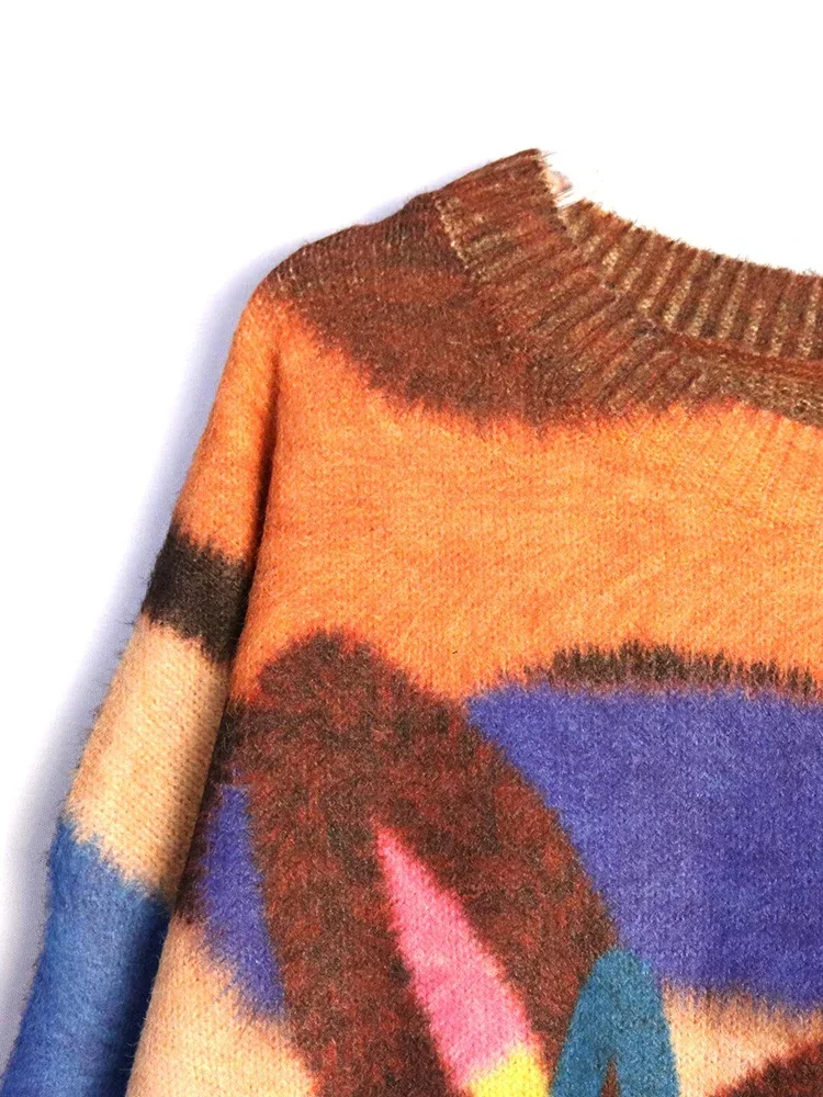 Вязаный свитер контрастных цветов XITAO модный нестандартный Полосатый Простой