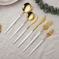 white gold cutlery set 6pcs mirror stainless steel dinnerware fork spoon knive kitchen tableware set flatware dishwasher safe