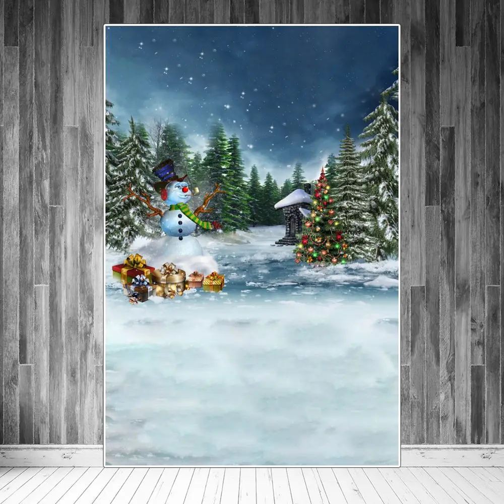 

Christmas Tree Gifts Snowman Forest Photography Backdrops Custom Baby Child Party Decoration Studio Photographic Backgrounds