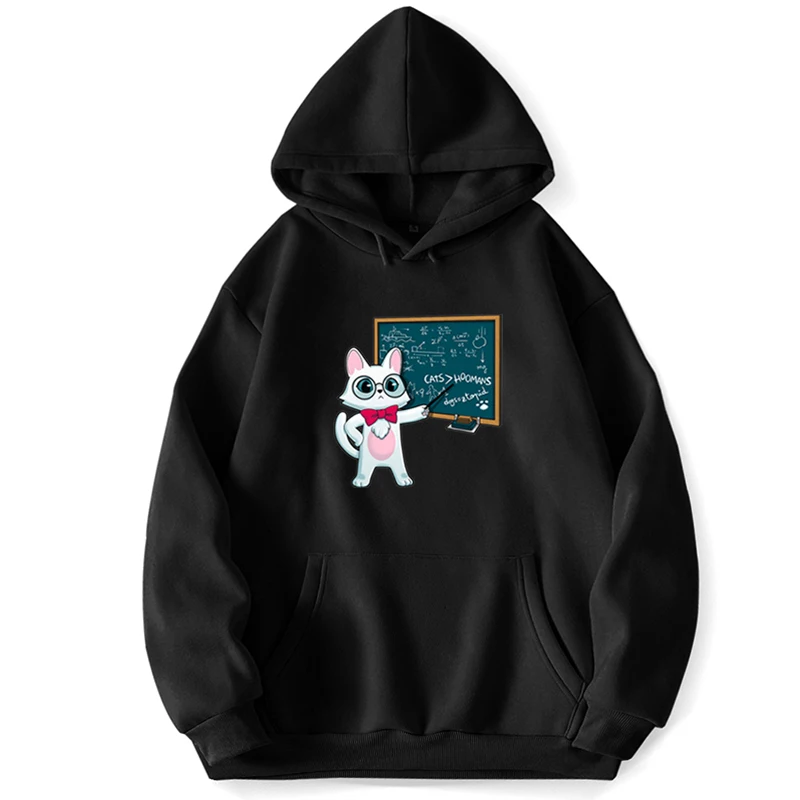 Teacher Cat Funny Hoodies Men Jumper Sweatshirts Hoodie Pullovers Pullover Hoody Streetwear Clothing Long Sleeve Unisex Couple