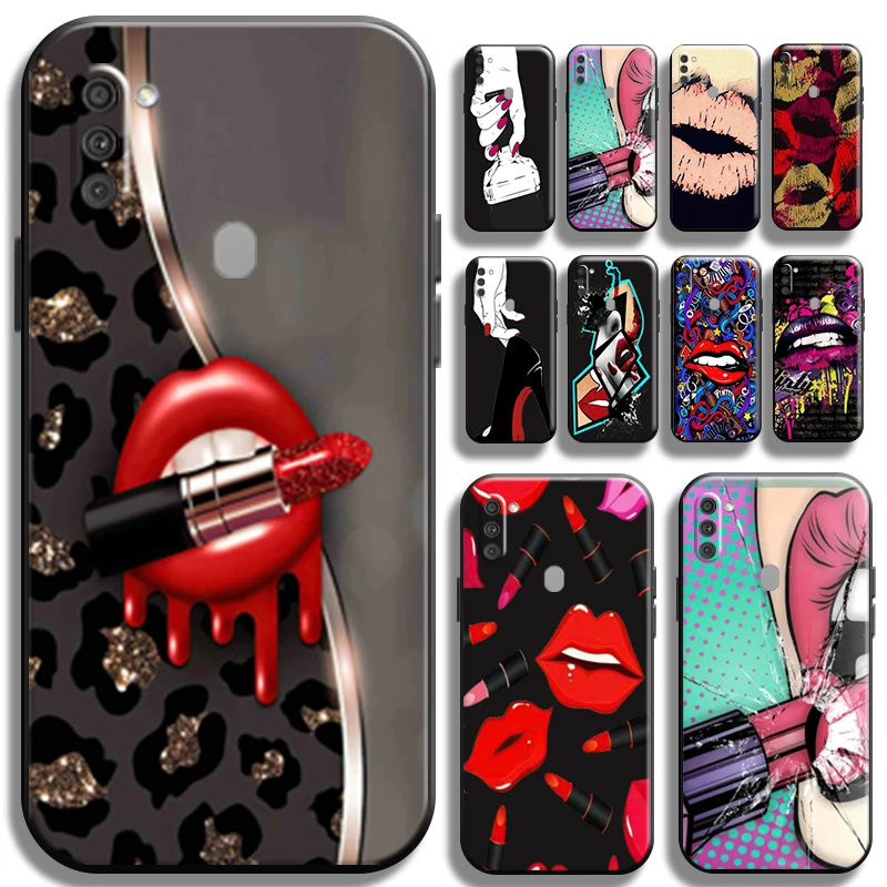 

Sexy Girl Kiss Red Lips For Samsung Galaxy M11 Phone Case Coque Soft Back Shockproof Shell Liquid Silicon Funda Black Cover
