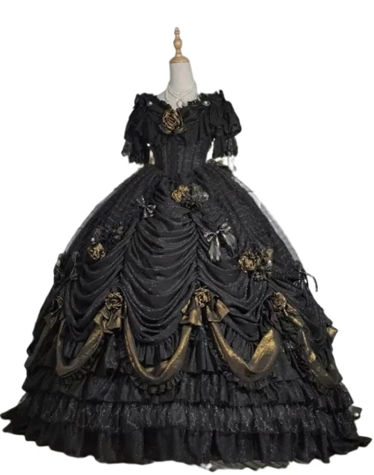 

Cosplay costume series black Quinceanera Dresses rose pink vestidos 15 anos de princesa Puffy Skirt Glitter prom Maorilan dress