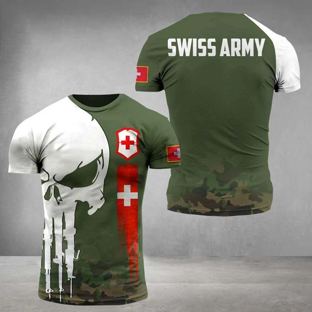 

SWITZERLAND Army Men's T-Shirt Summer Round Neck Short Sleeve Swiss Veterans Print Shirt Casual Top Men's Oversized Tees