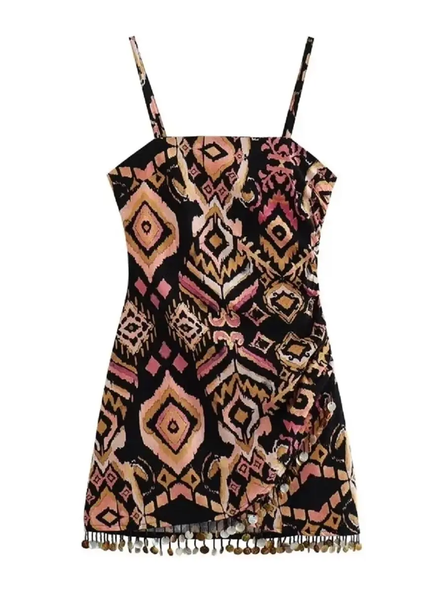 

Новинка 2023, летние женские платья XEASY на бретелях-спагетти с принтом, на шнуровке, с открытой спиной, винтажные пикантные Стрейчевые платья