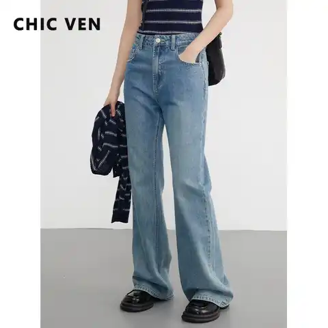 CHIC VEN Women's Blue Jeans Retro Denim Flared Pant Boot-cut Women Mop Pants Streetwear Female Clothing Spring Autumn 2023