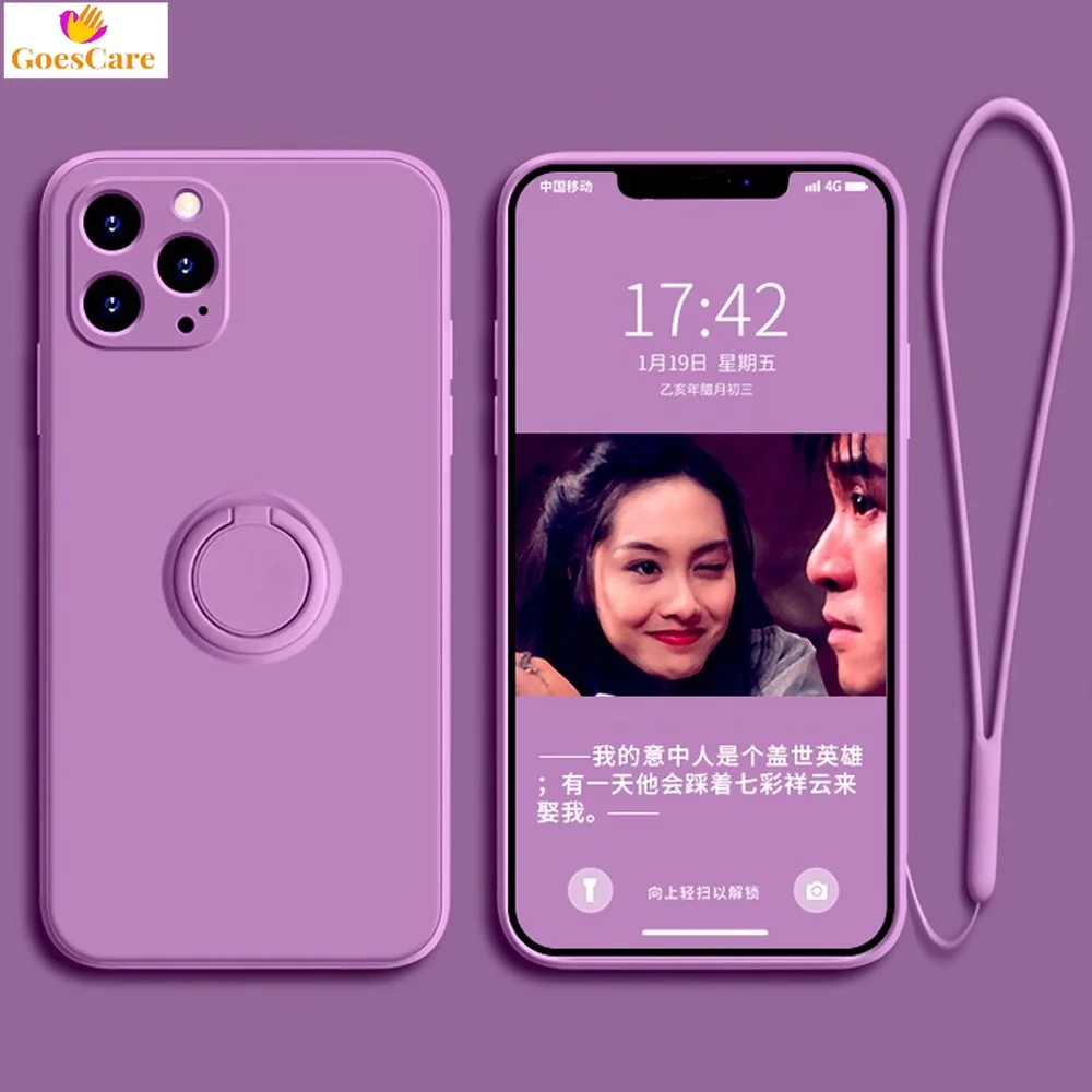 

Original Soft Liquid Silicone Case For iPhone 11 12 Mini XS X XR 6 7 8 Plus Phone Ring Holder Strap Cover For iPhone 13 Pro Max