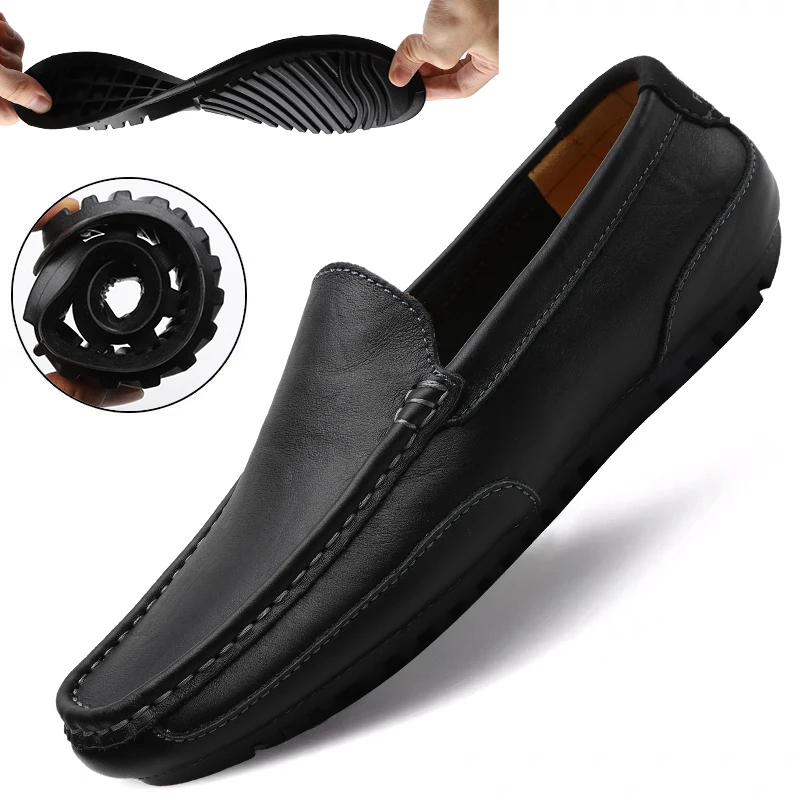 

Genuine Leather Men Casual Shoes Brand Italian Men Loafers Moccasins Breathable Slip on Black Driving Shoes Plus Size 37-47