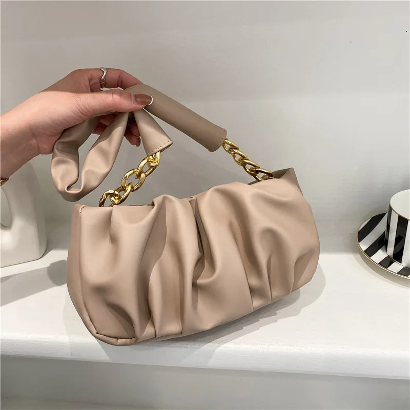 

Pleated Shoulder Women's Bag Fashion Cloud Female High Quality Designer Handbags For Women Chain Luxury Bag Woman Underarm Flap