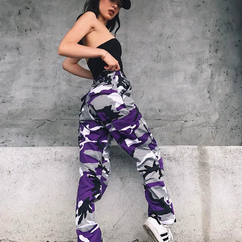 

Hip Pop Camo Cargo Pants Women Trousers Casual Military Army Combat Camouflage High Waist Sweatpants