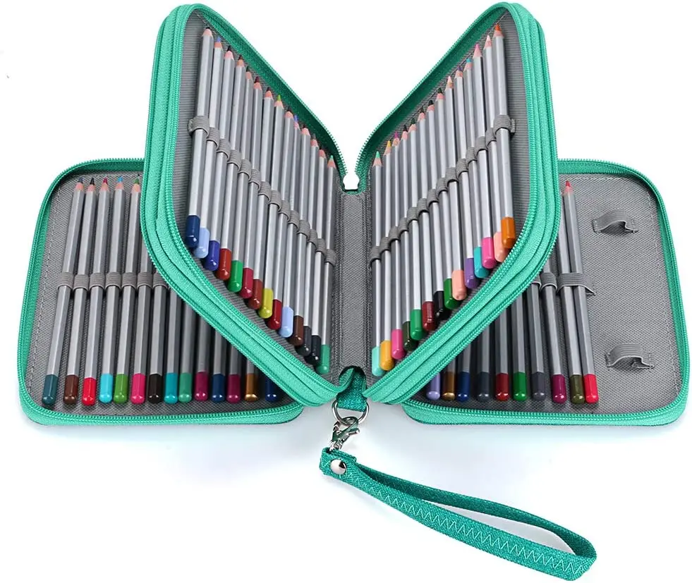 Zippered Pencil Case-Canvas 72 Slots Handy Pencil Holders fo