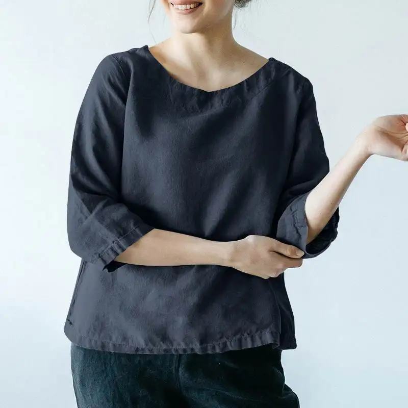 

Женская летняя рубашка с коротким рукавом и круглым вырезом