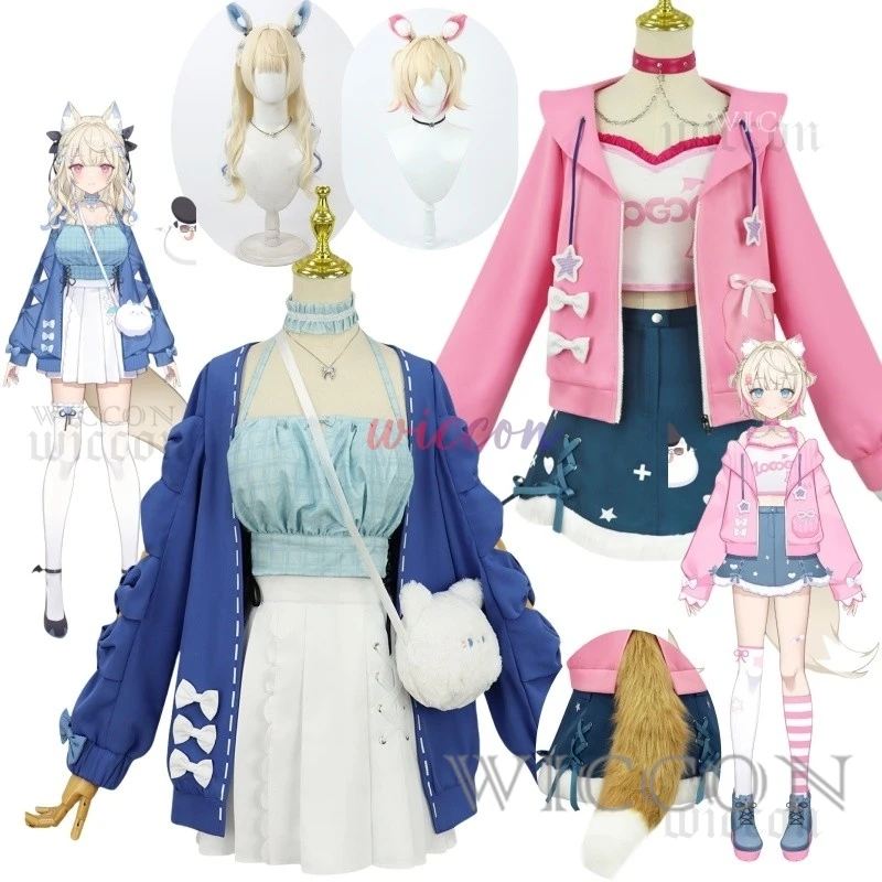 Fuwawa Mococo Abyssgard Fuwamococo Косплей Костюм Повседневное Платье Хвост Парик Holo Vtuber EN Новый