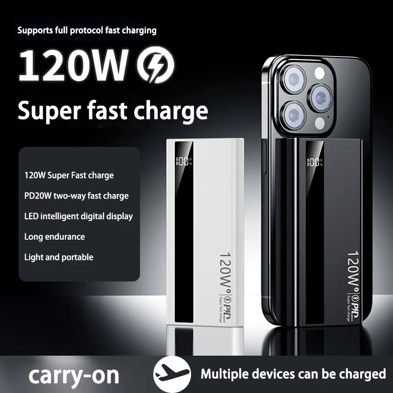 Фото Powerbank 50000 мАч 120 Вт сверхбыстрая зарядка портативное зарядное устройство высокой емкости с цифровым дисплеем Power Bank для Iphone Samsung №2