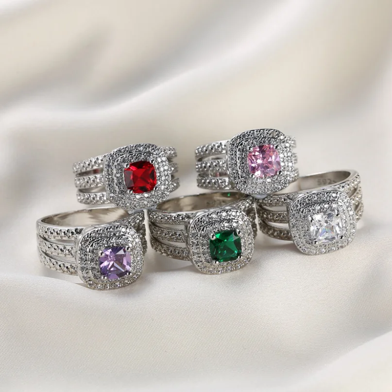 

ANGLANG Luxury Big Square Green AAAAA+ Zicon for Women/Men with Brilliant CZ Couple Rings Wedding Engagement Fashion Jewelry