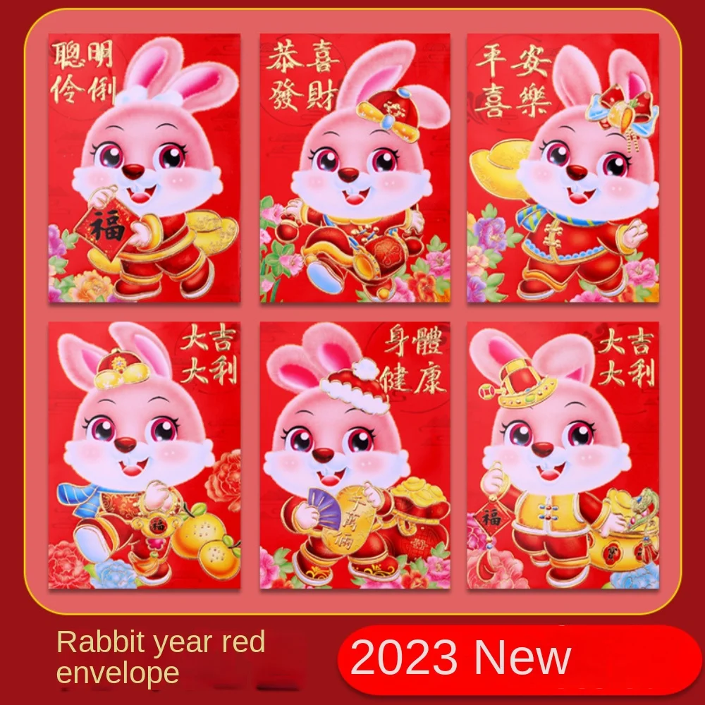 

6Pcs Red Envelopes Cute Rabbit Hongbao for 2023 New Year Spring Festival Red Pockets Lucky Money Packets Cartoon Gift Bag