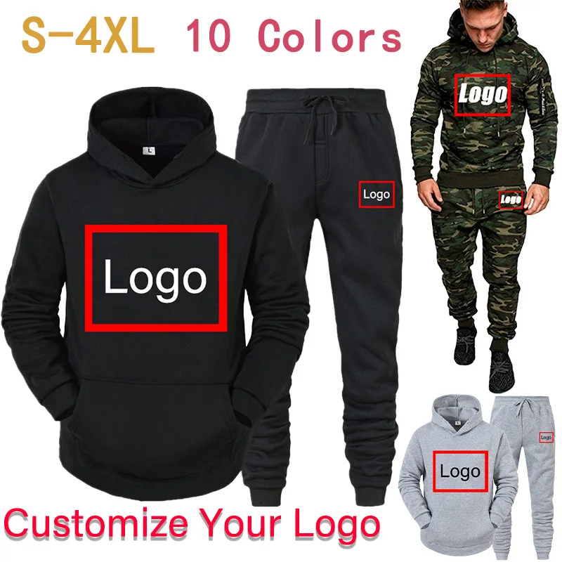 2022 Spring Autumn Custom Logo Mens Tracksuit Hoodies+Pants Jogging Casual Sportswear Suits Two Piece Sets Oversized Men Clothes