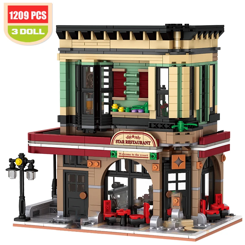 

Architecture Street View Building Blocks Star Restaurant HouseIdeas Bricks Assembly DIY Set Toys Birthday Gift For Children