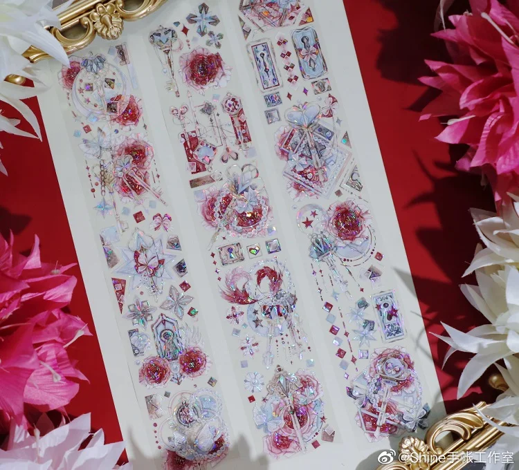 

5m/10m Heart Shape Key Journal Background Shiny PET Tape