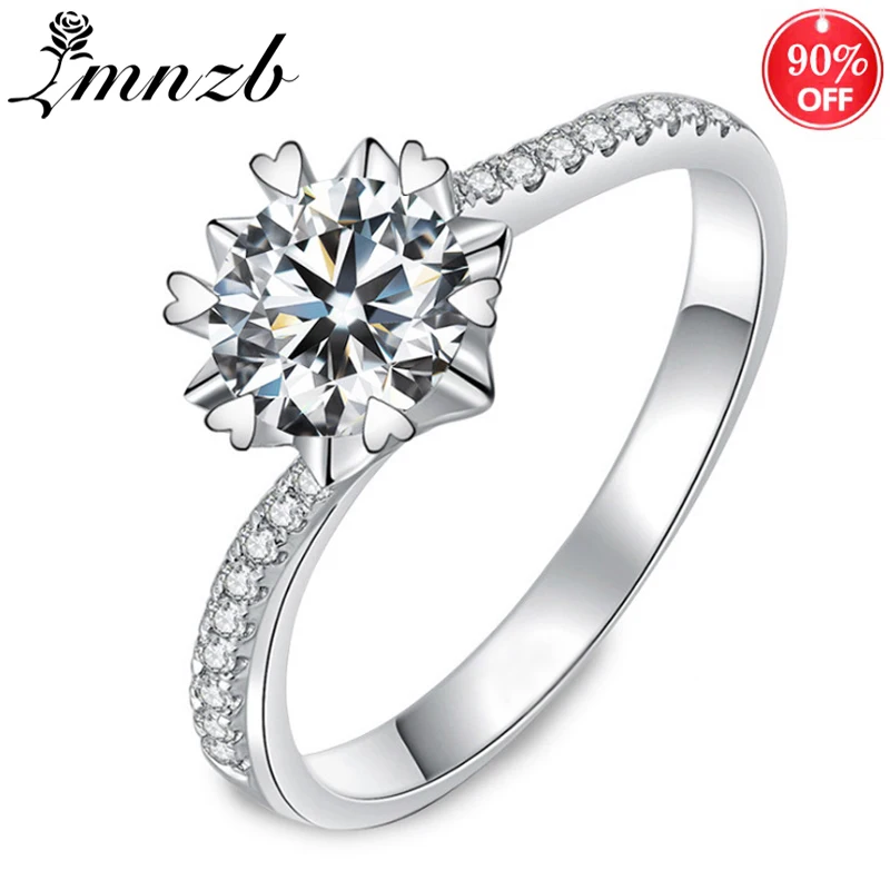 

LMNZB Small Heart Claw Rings Genuine Real Tibetan Silver Jewelry Wedding Engagement Band for Women Fashion Zircon CZ Ring LR281