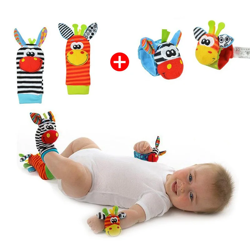 

0~24 Months Baby Rattles Soft Plush Toys Foot Wrist Rattle Set Cartoon Newborn Development Educational Toys For Children