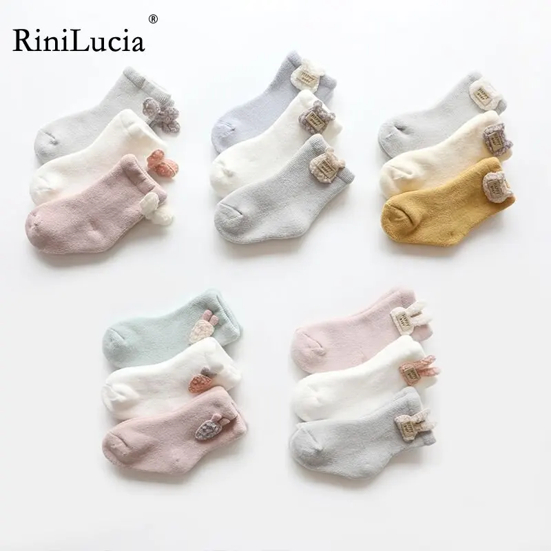 

RiniLucia 3Pairs/lot Baby Fashion Velvet Thick Warm Toddler Floor Socks Anti Slip Cartoon Soft Winter Newborn Boys Girls Socks