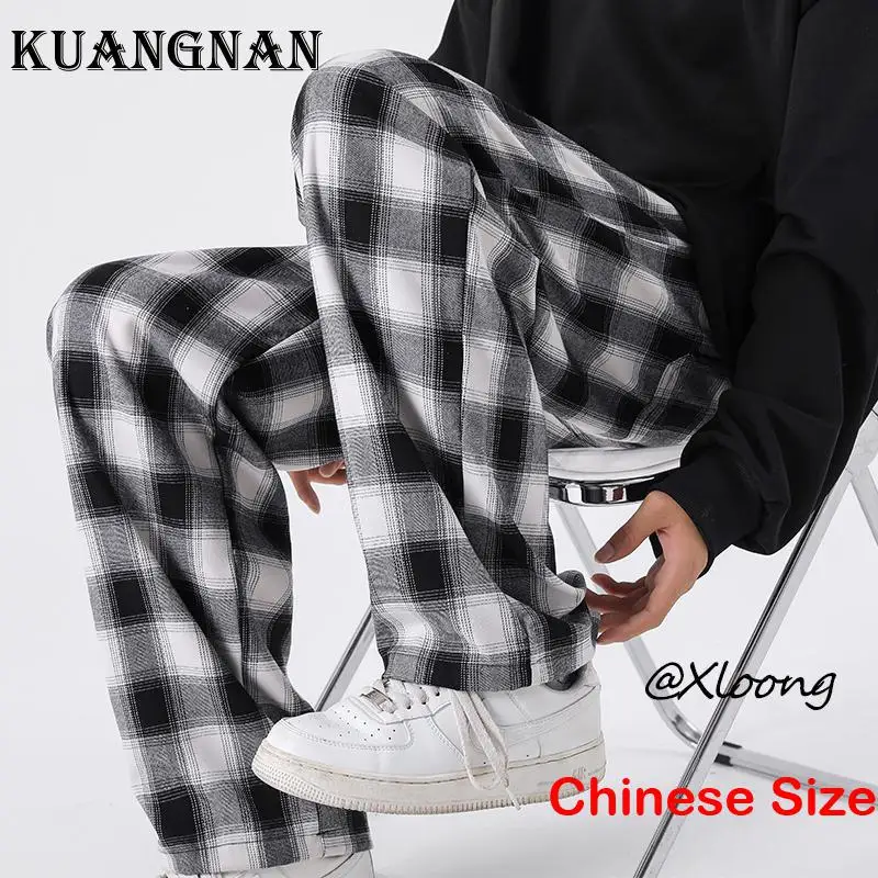 

KUANGNAN Plaid Straight Luxury Men's Clothing Street Wear Sweat Pants for Man Hip Hop Trousers Male Running Sweatpant 5XL 2023