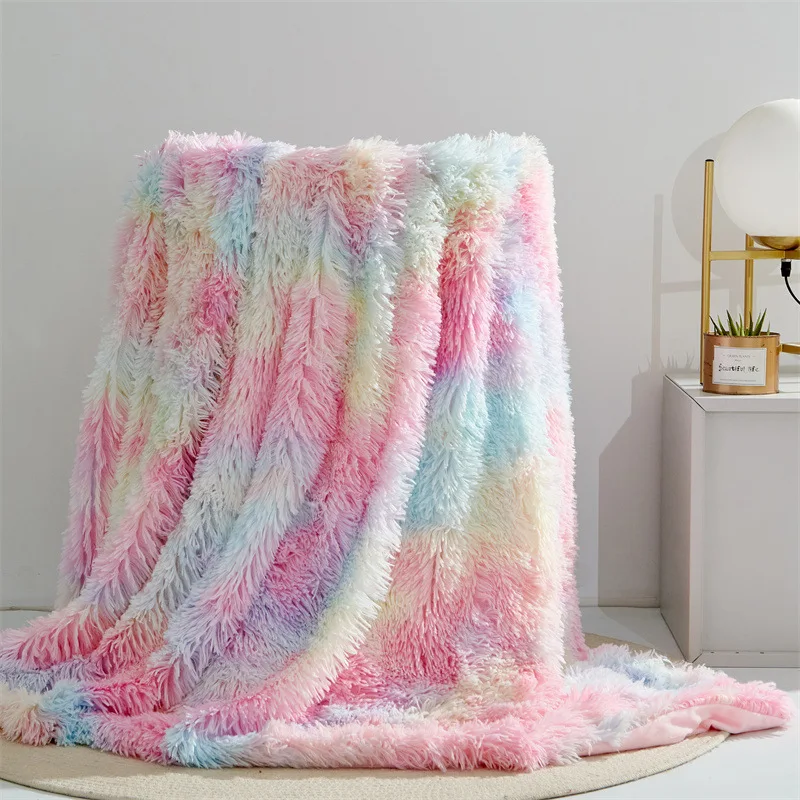 

Faux Fur Throw Blanket Tie Dyed Colorful Throw Blanket Shaggy Plush Fluffy Blanket for Bed Couch Living Room All Seasons