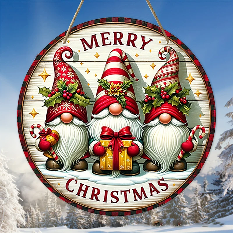 2D С Рождеством Карлик Деревянный Знак Рождественская Конфета Трость Подарочная