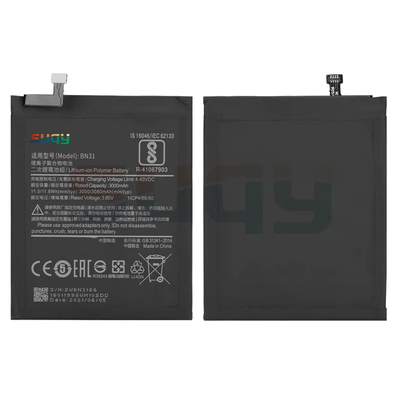 suqy bn31 battery for xiaomi mi 5x a1 original 3080mah battery replacement for mi 5x a1 bateria for mi 5x a1 phone batterie free global shipping