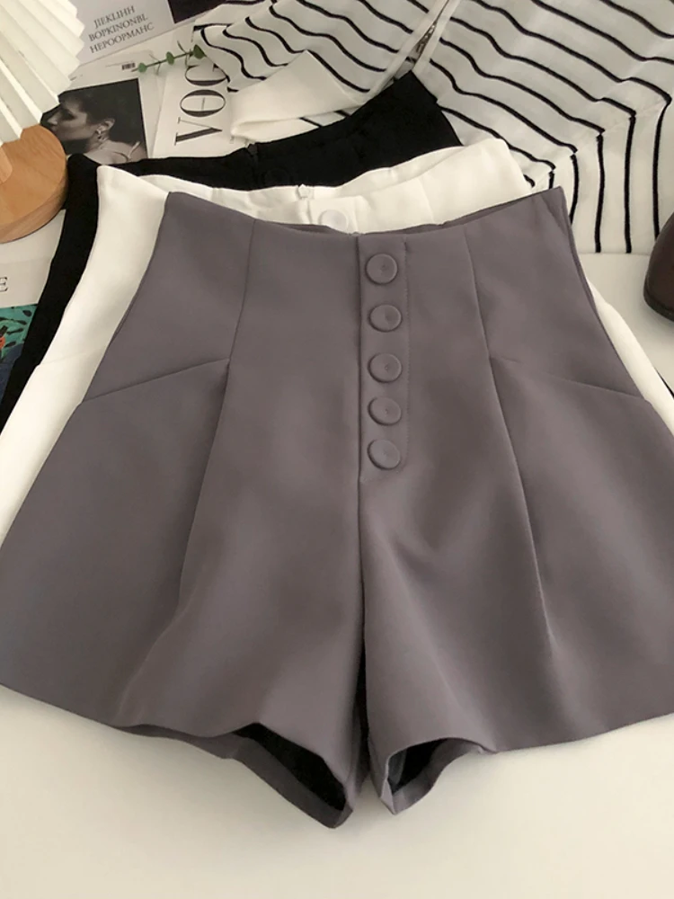 

FTLZZ New Summer Single Breasted Shorts Women Fashion High Waist Irregular Suit Shorts Office Lady Slim Solid Color Shorts