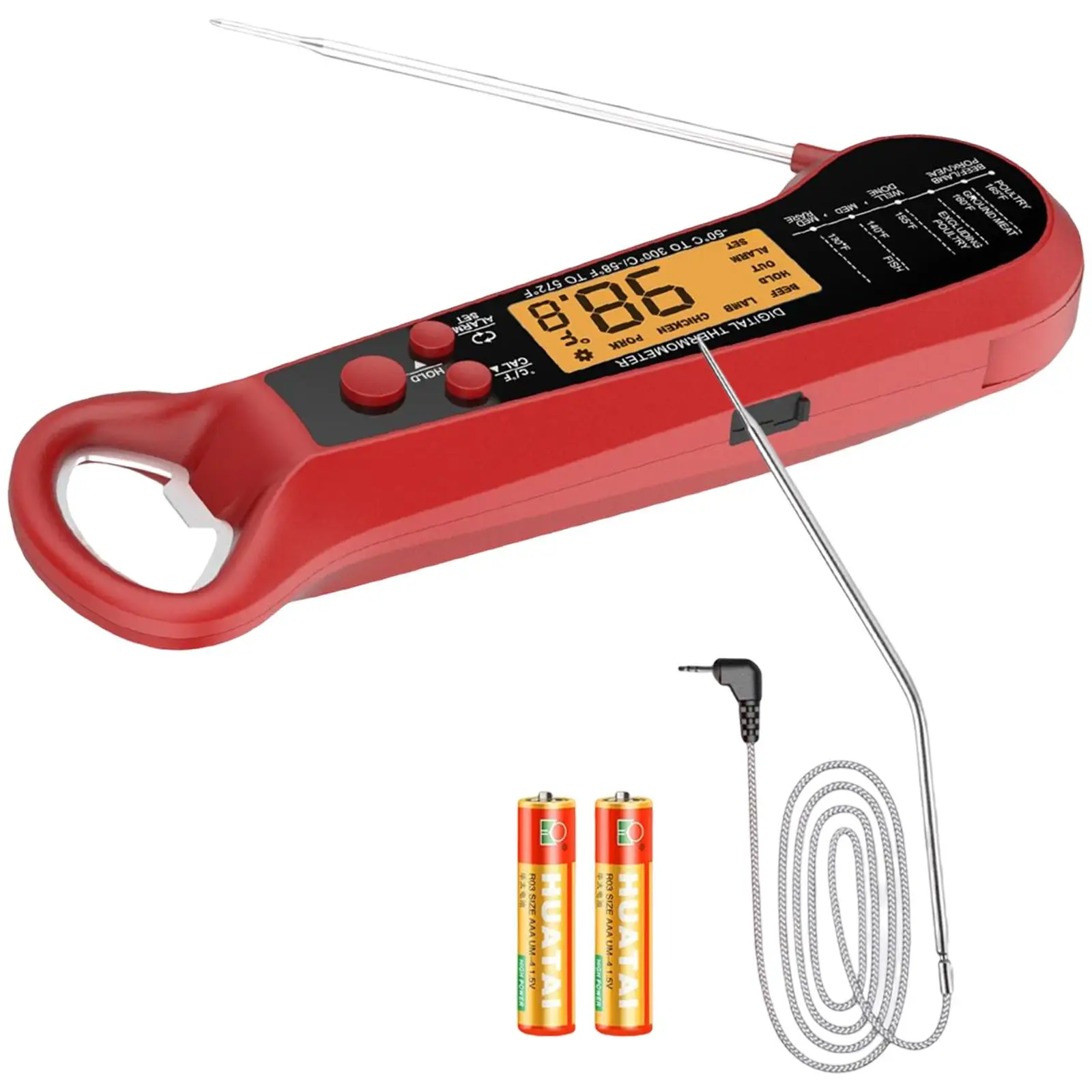 

Dual Probe Food Thermometer Sound Alarm Function -50°C to 300°C Fast Reading Waterproof Meat Thermometer for BBQ Kitchen Cooking