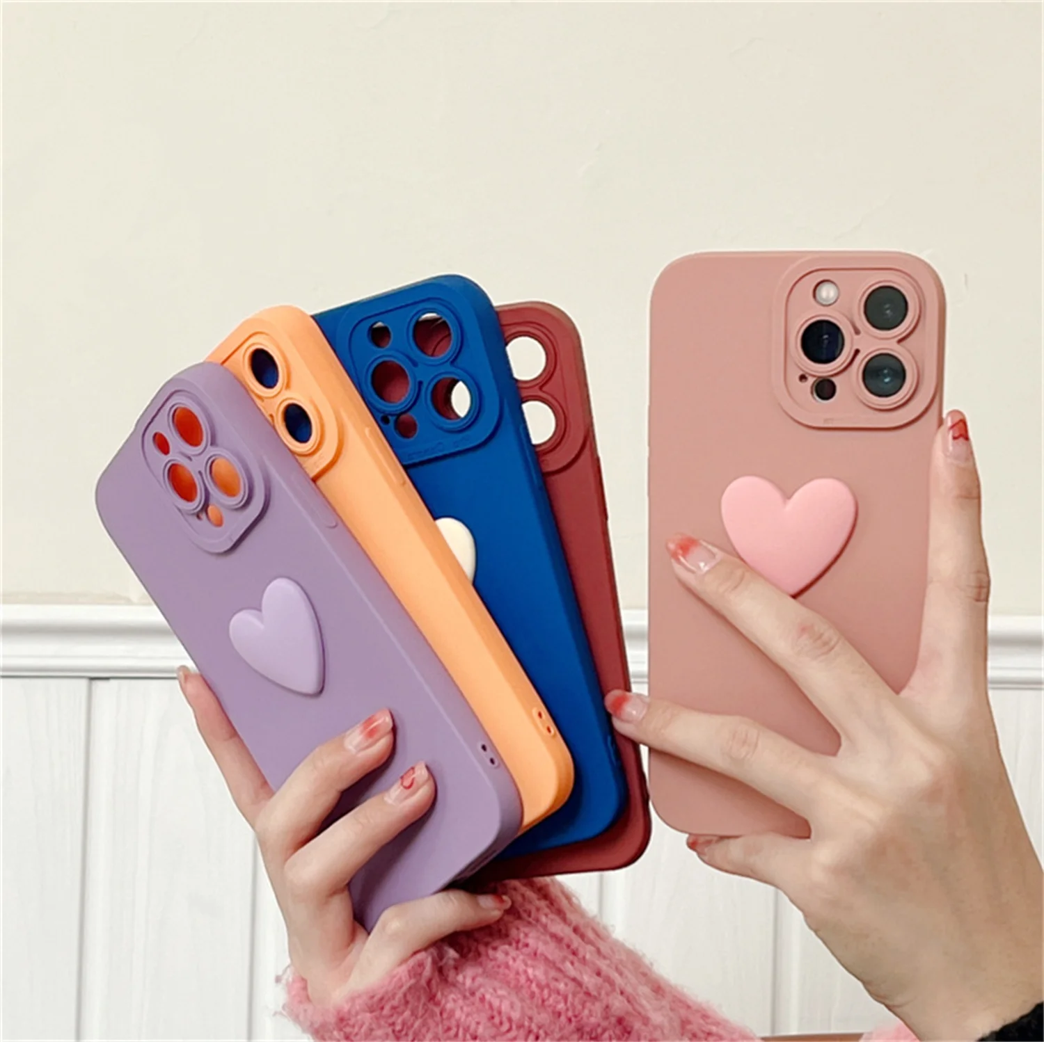 

Korean Cute Candy Color 3D Love Heart Soft Phone Case For iPhone 14 13 12 11 Pro Max X XS XR 7 8 plus Cover