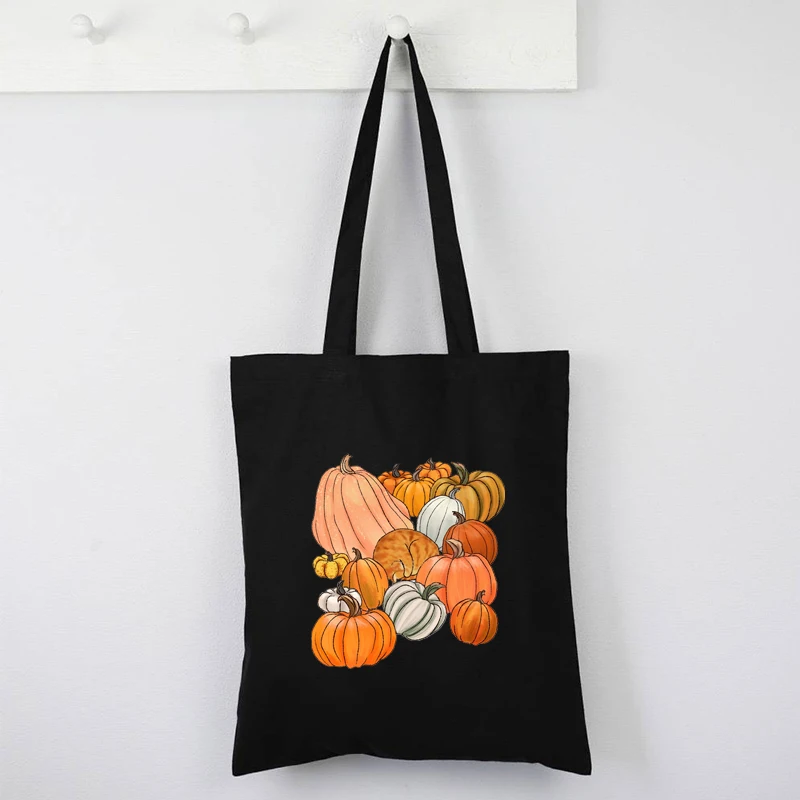 

Pumpkin Time Canvas Bag Cartoon Reusable Canvas Tote Bag 2021 Halloween Pumpkin Party Shopping Bags Cute Girls Gift New