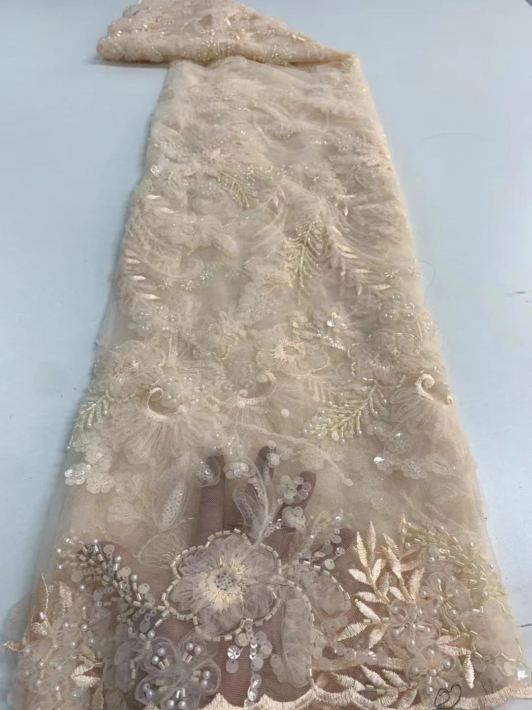 

Кружевная ткань с 3D бусинами 2023, Высококачественная сетка с вышивкой, аппликация, 3D Тюль с цветами, нигерийская кружевная ткань для невесты HZX5487