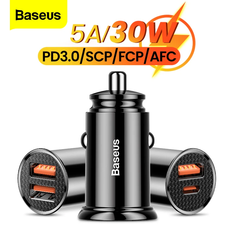 Baseus USB Car Charger Quick Charge QC 4.0 PD 3.0 5A Dual USB Type C Fast Charging Car Charger For iPhone 14 Pro Xiaomi POCO
