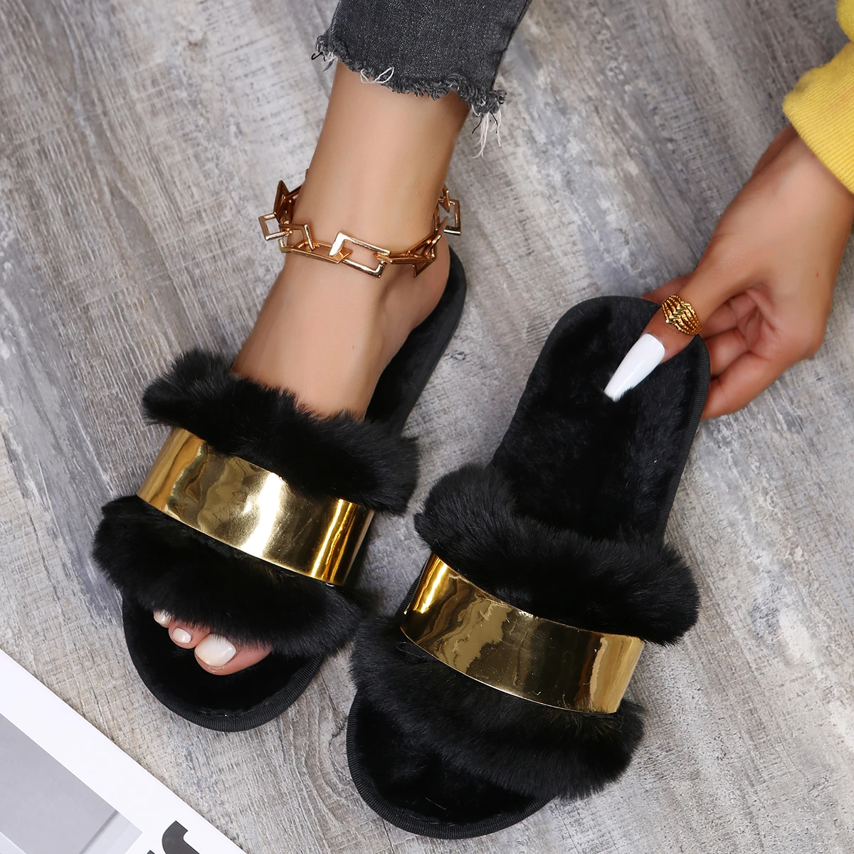 

2022 new fashion popular female raw fur convenient soft bottom non-slip slippers DY3123A