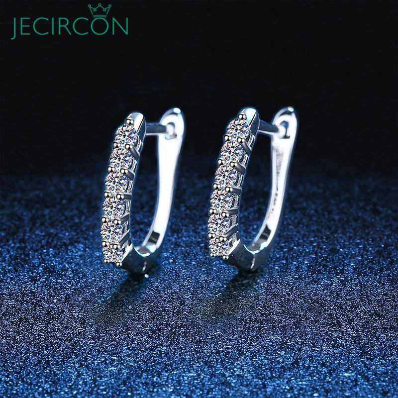 

JECIRCON 0.36/1.2ct Moissanite Hoop Earrings for Women 925 Sterling Silver Plated pt950 Simulated Diamond U-shaped Fine Earrings