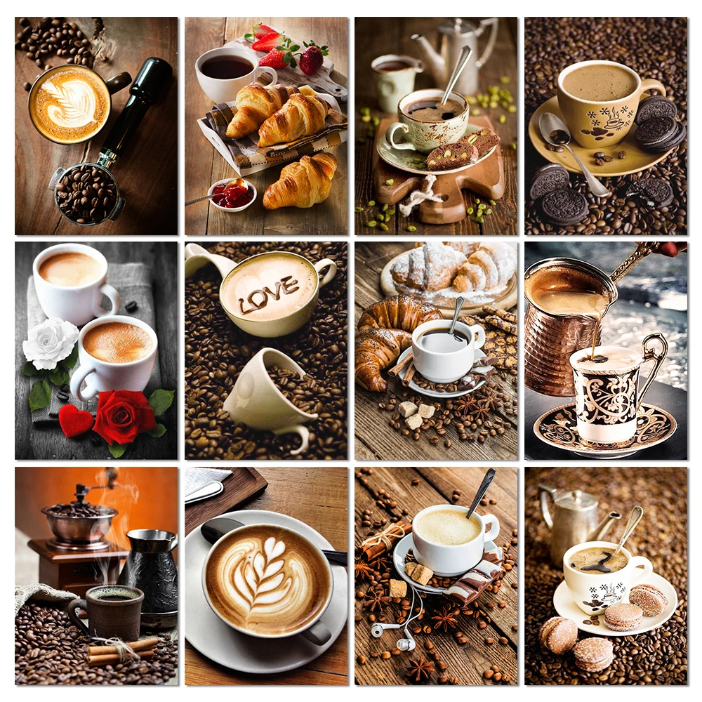 

Diy 5D Diamond Painting Kitchen Diamond Embroidery Coffee Picture Rhinestones Bread Cross Stitch Kit Scenery Home Decoration