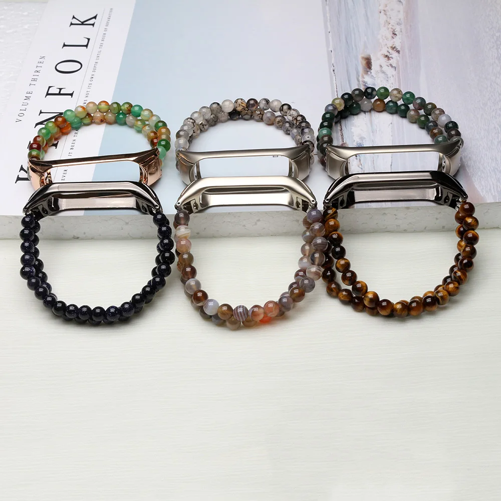 Elastic Bracelet Watchband Mi7 Strap for Xiaomi Mi Band 8 7 6 5 4 Wristband Replacement Jewelry Beaded Dressy Agate Handmade DIY