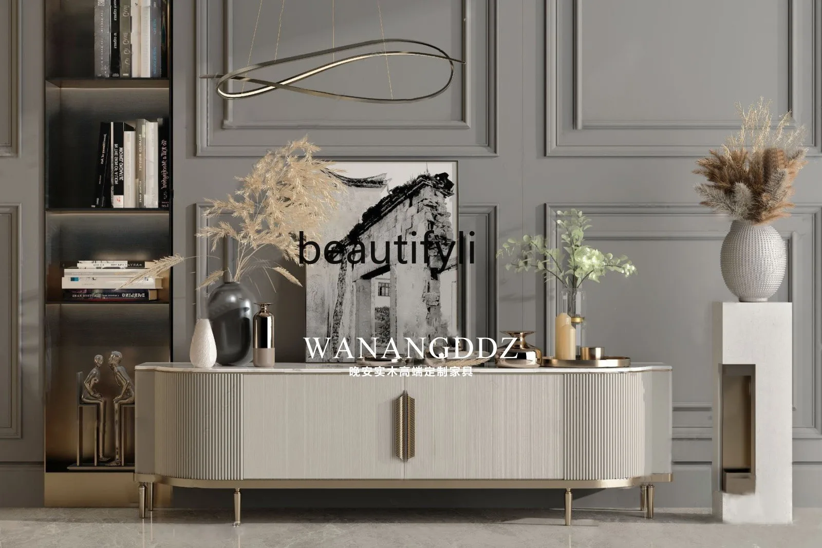 CXH шкаф для телевизора из массива дерева постмодерн джаз белый мрамор небольшой