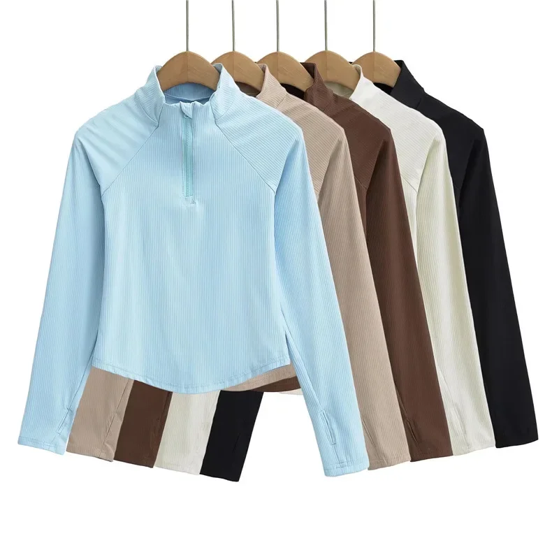 Спортивный воротник-стойка на молнии с длинным рукавом женский базовый слой для