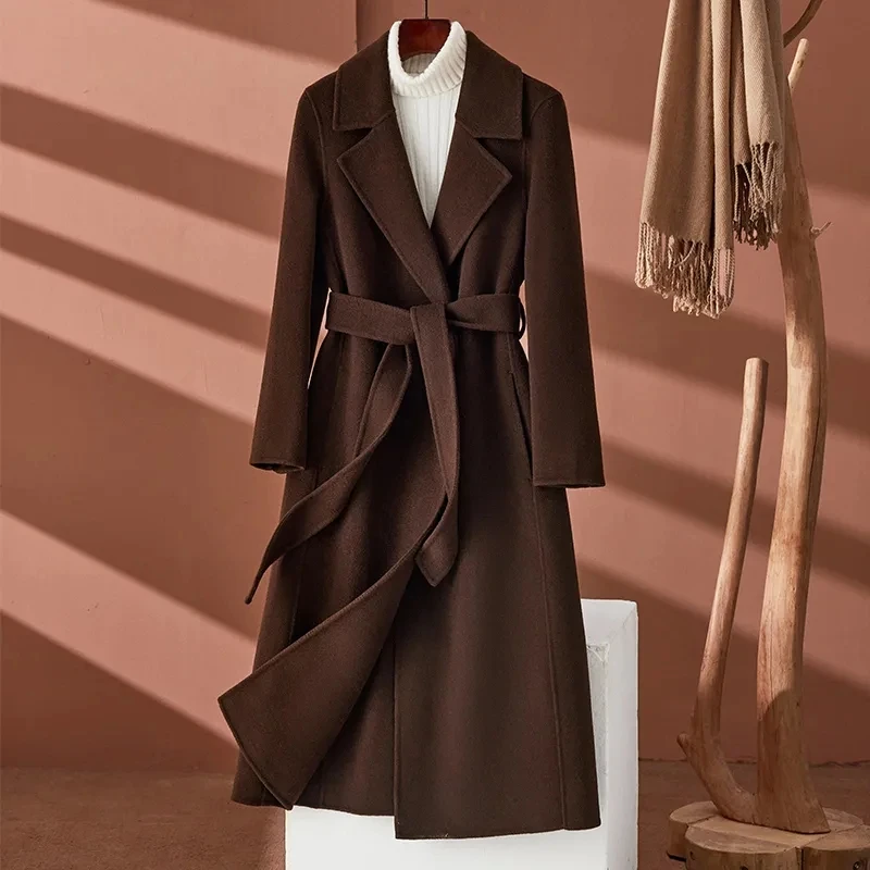 100% двустороннее кашемировое ветровка женское пальто модное шерстяное с длинным