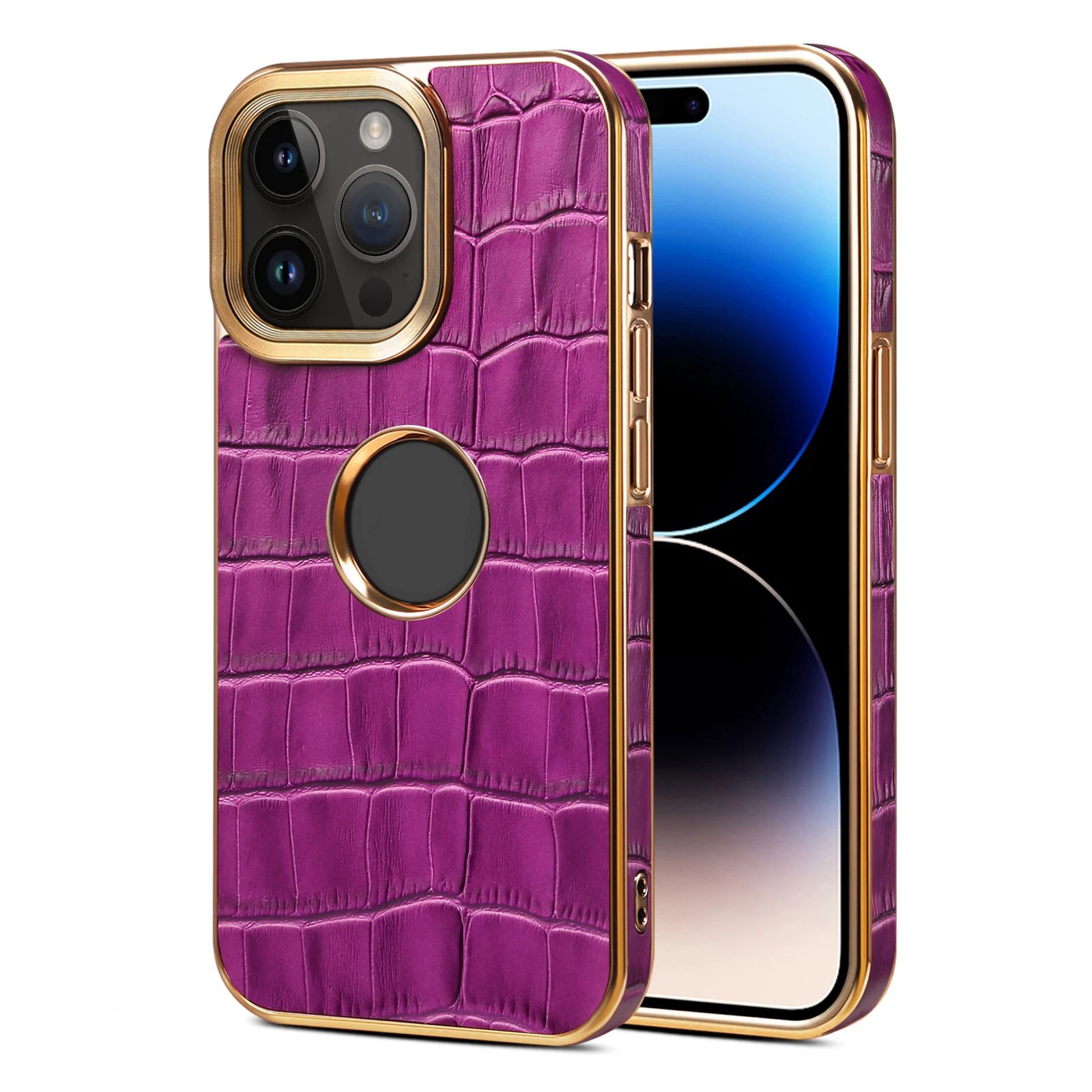 

Luxury Crocodile Texture Cowhide Leather Case for iPhone 15 14 13 Pro Max 15 Plus 15 13 12 Pro Plating Bumper Hollow Back Cover